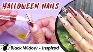 Halloween Nail Design Black Widow Inspired Nail Art 🕷️ l Double Dip X KC Nails 💜✨