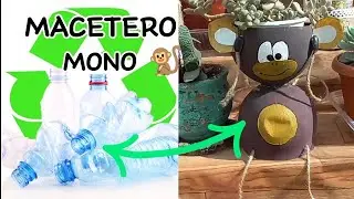 Ideas de macetas con botellas de plástico -Macetas en forma de mono 🙉