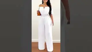 Women's jumpsuit 2023 - fashionable styles and photo images | Off Shoulder Shirred Waist Jumpsuit