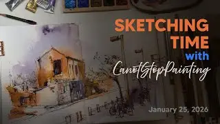 Urban Scene in Watercolor and Ink Live Sketching with CanotStopPainting