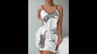 Women's Leopard Print Sheer V-Neck Sleeveless Nightgown -  & Comfortable Lightweight