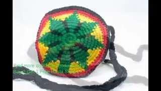 RASTA CIRCLE SHAPED BAG RASTAFARI ROUND CROCHETED PURSE WITH ZIP 7X7 INCHES