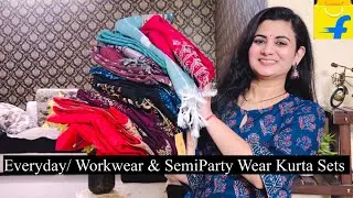 Flipkart Kurta Set Haul, Embroidered Kurta Pant Set With Dupatta, Cotton Anarkali  Kurta Palazzo