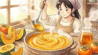 Harvesting Autumn 🍂 Giant Pumpkin Soup & Ripe Persimmons (Ghibli ASMR)