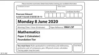 Edexcel GCSE Maths - June 2020 - Foundation Paper 3 - Explanation