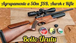 TESTANDO LIMITES A 50 METROS: PCP BOITO URUTU E OS CHUMBOS AUROK POINTED, JSB HEAVY E RIFLE ROUND