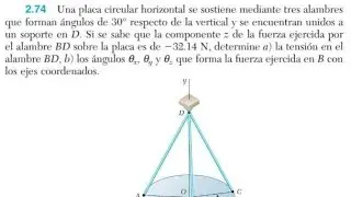 2.74 Una placa circular horizontal se sostiene mediante tres alambresque forman ángulos de 30°...