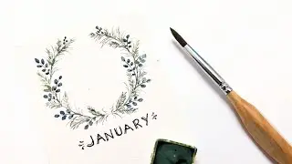 Watercolor winter wreath painting tutorial for beginners &raquo; January calendar page painting idea