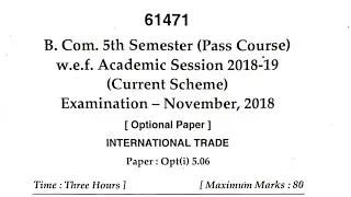 B.com 5th Semester International Trade Question Paper 2018 | Mdu Rohtak | Separate Video | B.com |
