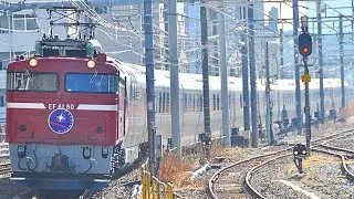 「パーマル牽引！」【カシオペア紀行昼運行東北本線経由仙台行き】国鉄EF81-80(尾久車両センター所属・星釜)+E26系カシオペアが警笛を鳴らして尾久駅を通過するシーン！【9011レ】