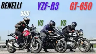 2026 BENELLI LEONCINO-500..VS..YAMAHA YZF-R3..ROYAL ENFIELD GT-650!! TRIPLE BATTLE 😱