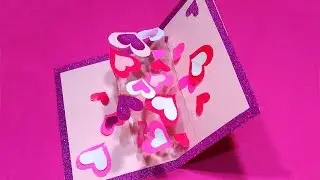 DIY Valentine card with hearts . DIY Pop-up card with hearts. Valentine gift ideas.