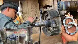 1965 Bedford truck damage thread of the rear axle spindle how cutting thread with handmade