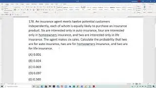 Actuarial SOA Exam P Sample Question 122 (once 170) Solution