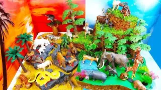 Изучайте названия животных с помощью живых игрушек — травоядные и хищники — диорама своими руками
