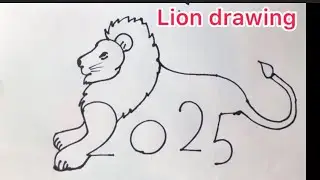 How to draw a lion drawing with number 2025 || easy lion drawing ✍️ 
