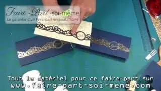 Exemple faire-part mariage crème Chocolat et Bleu mariane Or