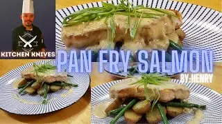 PAN FRIED SALMON IN CREAMY LEMON GARLIC SAUCE//KITCHEN KNIVES//BY HENRY