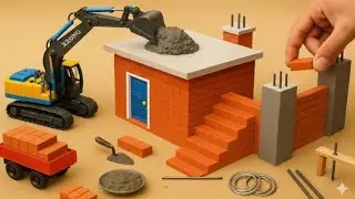 Building a Modern Brick House with a Mini Pool Using a Tractor | DIY Science Project |MinMin Tractor
