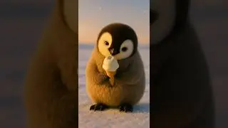 Fluffy Penguin Enjoys Ice Cream on a Snowy Day 🍦❄️