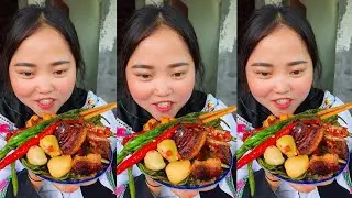 Homemade Mukbang 🔥 Eating Red Chili  Braised Pork Belly With Sauce Spicy 🥵 I Super Delicious! #asmr 