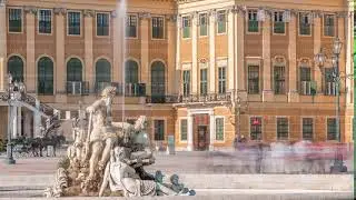 Beautiful view of famous Schonbrunn Palace timelapse with Great Parterre garden in Vienna, Austria