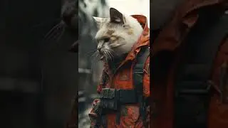 A white cat in red workwear braves the rain at a site&mdash;silent, strong, and soaked in peace.#cat #sad