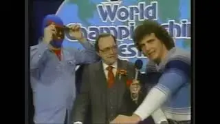 Tommy Rich (Mr. R) and Brad Armstrong troll Ted DiBiase. Gordon Solie is delighted.