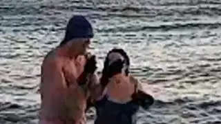 Is NYC really frozen? People going in ocean, sunset & wet teeshirt challenge #newyork #sunset #viral
