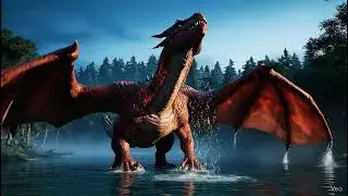 dragon drinking river water #ai #anomali #anomaly #dragon #giant #spooky #creepy #scary #viral 