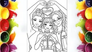 Relaxing Learning: How to Color 3 K-Pop Best Friends Meeting Together | Mini Artist Tutorial