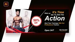 How To Make Modern Web Banner Design ( Gym Fitness ) in Adobe Illustrator Tutorial