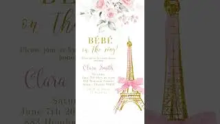 B6 Blush Pink Rose Bebe Paris Baby Shower Invitation