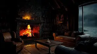 Stormy Night by Fireplace | Whispering Rain & Crackling Fire for Racing Thoughts &ndash; Calm & Deep Sleep