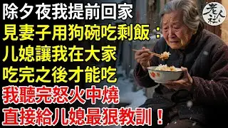 除夕夜我終於趕回家，看見妻子一人在吃剩飯，臉紅腫像被人打過，她哭著說：兒媳讓我在大家吃完之後才能吃，而且必須用狗碗，我忍住怒氣三秒，只做一事，當晚他們全家崩潰！#退休金#不肖子孫#老年生活#老人社