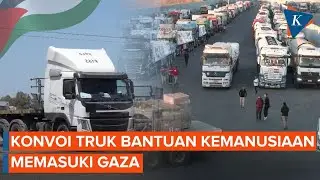 Penampakan Ratusan Truk Bantuan Kemanusiaan Bergerak ke Gaza