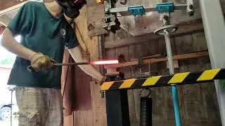 Fullering and Center Punching with the homemade Clay Spencer In-line Treadle Hammer (DO NOT ATTEMPT)