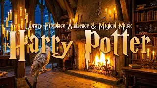 Hogwarts Library Fireplace Ambience 🔥 Winter Stillness Inside the Castle | Wizarding Music