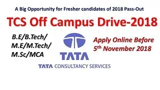 TCS Off Campus Drive for 2018 Pass-Out Batch || vacancy for Freshers || MNC JOBs || Apply online ||