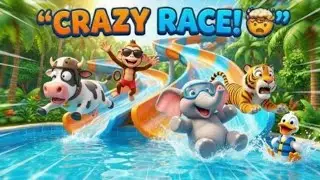 CRAZY!🤯 Cow, Elephant, Tiger Water Slide Race Challenge - Worlds Craziest 3D Animation!