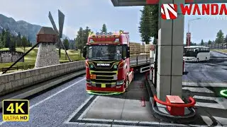 🚛 Scania Streamline Heavy Load | Flatbed Trailer Cement Bags Delivery | 4K Ultra HD