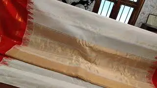off white and red gadwal silk saree