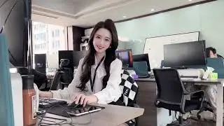 Sexy office beauty in black stockings