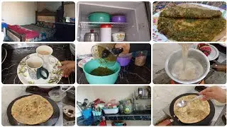 Housewife Morning Routine 2025 | Saag Ke Parathe Breakfast + Super Quick Kitchen Cleaning