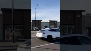 Just out of nowhere, a beautiful white and black Lamborghini suv￼