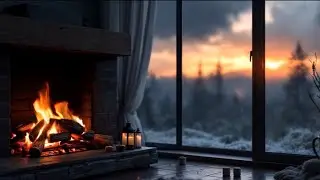 3 Hours Cozy Fireplace with Gentle Rain 🌧️🔥 4K Ambience for Sleep & Relaxation