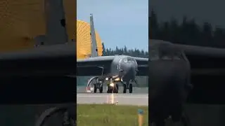 A B-52H landing with a Huge Drag Chute at Eielson AFB