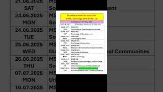 IGNOU Final Date Sheet | June 2025 Exam | MA Sociology #ignouexam #ignoudatesheet #masociology