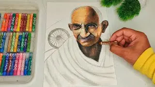 Republic Day Drawing 🇮🇳 | Mahatma Gandhi Portrait | Pencil & Oil Pastel
