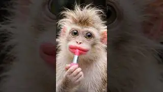 khubsurat monkey ne lgaya lipstick 💄 #viralvideo #funny #cute #dancingcat #cutemonkey